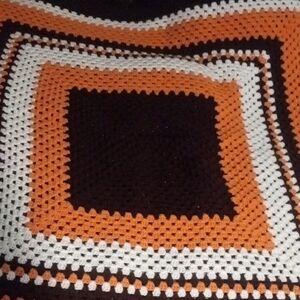 Granny Square Crochet Blanket Square:  Brown, Orange and White